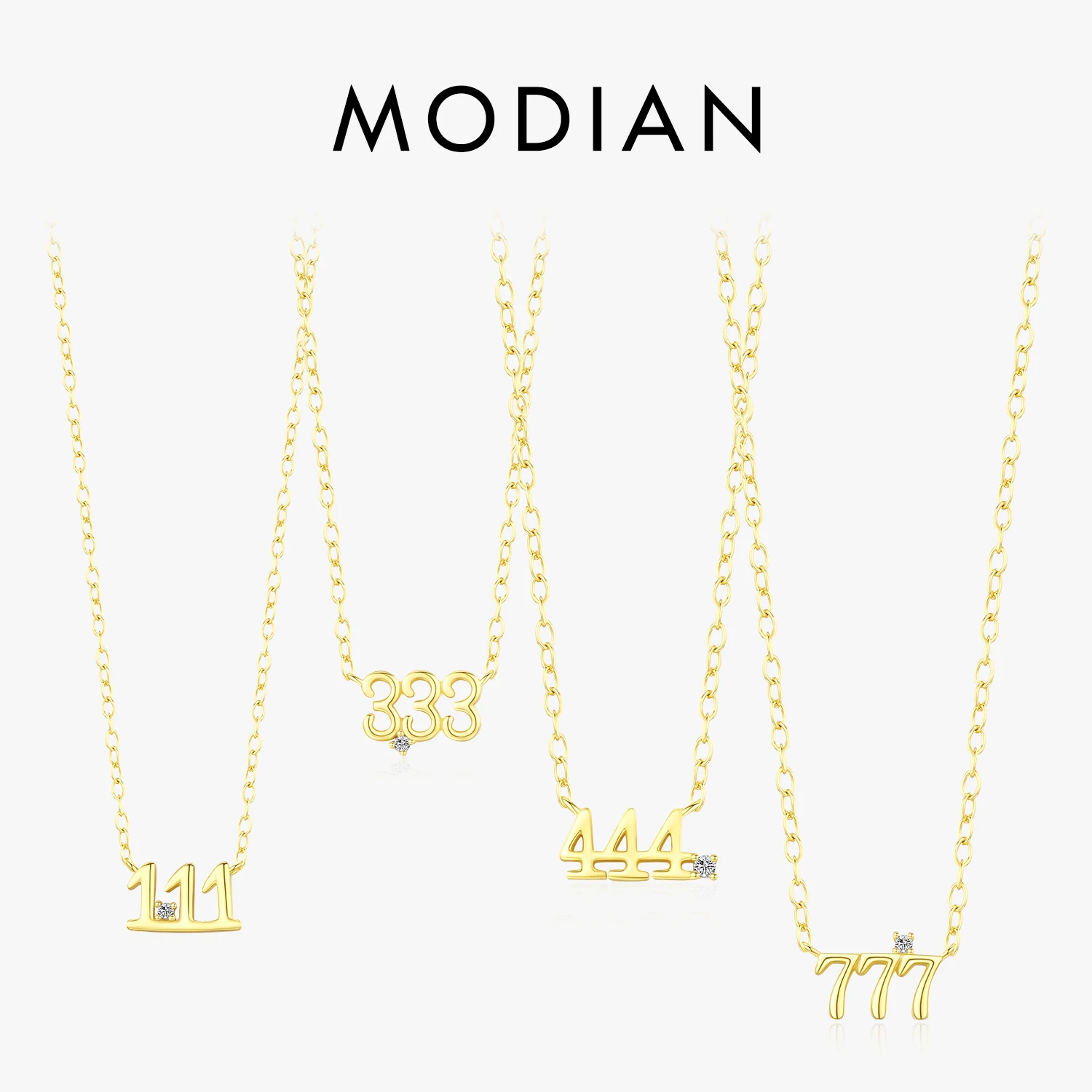 

MODIAN 925 Sterling Silver Simple Digit Stackable Fashion Necklaces Gold Color Adjustable Exquisite Pendant For Women Jewelry