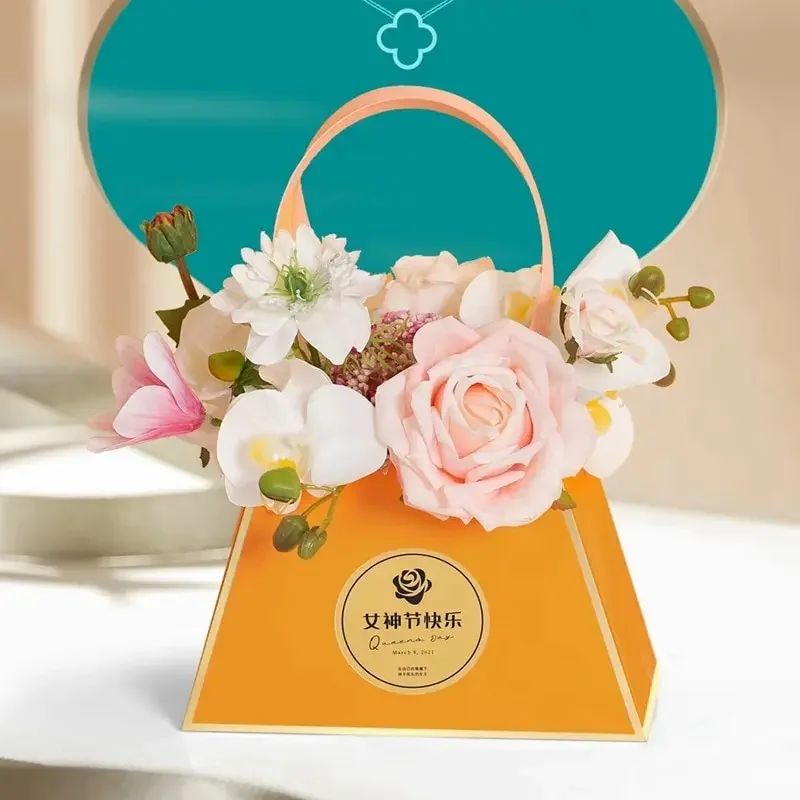 Wedding Party Valentine\'S Day Rose Flower Gift Box Carry Bag Flower Box Portable Flower Bouquets Packaging Box Basket Storage