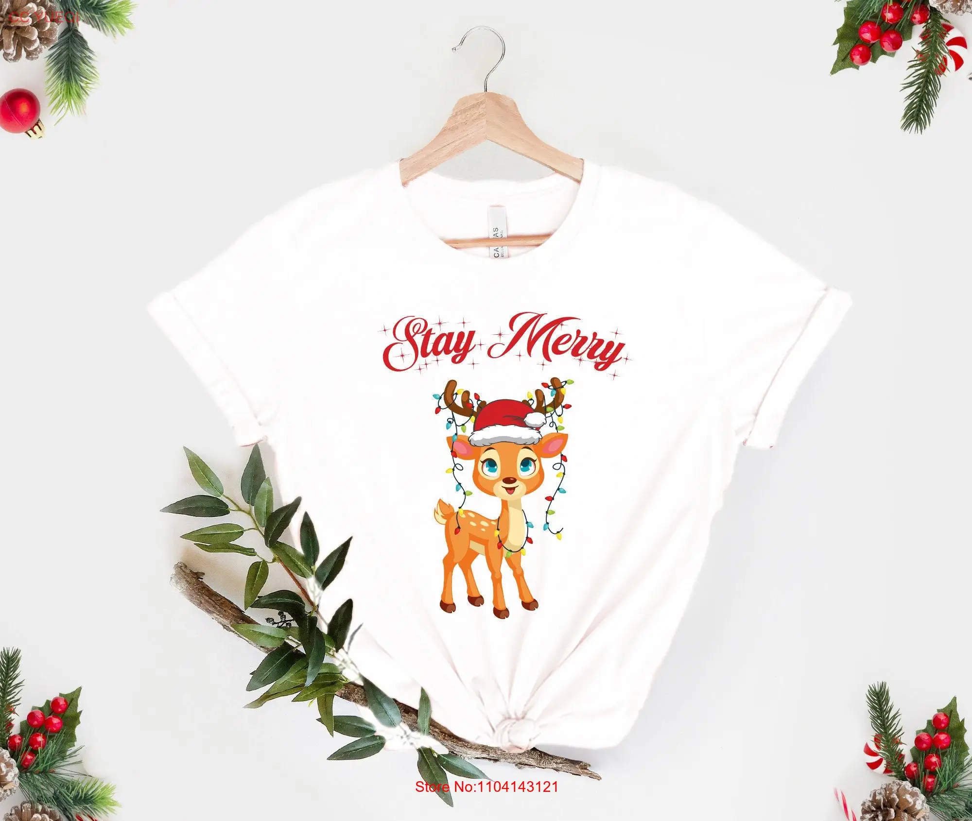 Stay Merry T-Shirt Mery Christmas Rentier Damen Lustige lange oder kurze Ärmel