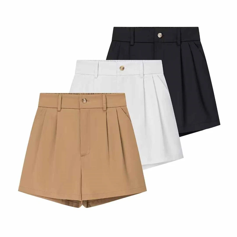 Mini pantaloncini da donna Pantaloni corti solidi casual Vita alta Allentati Office Lady Summer Fashion Beach Bottoms Abbigliamento