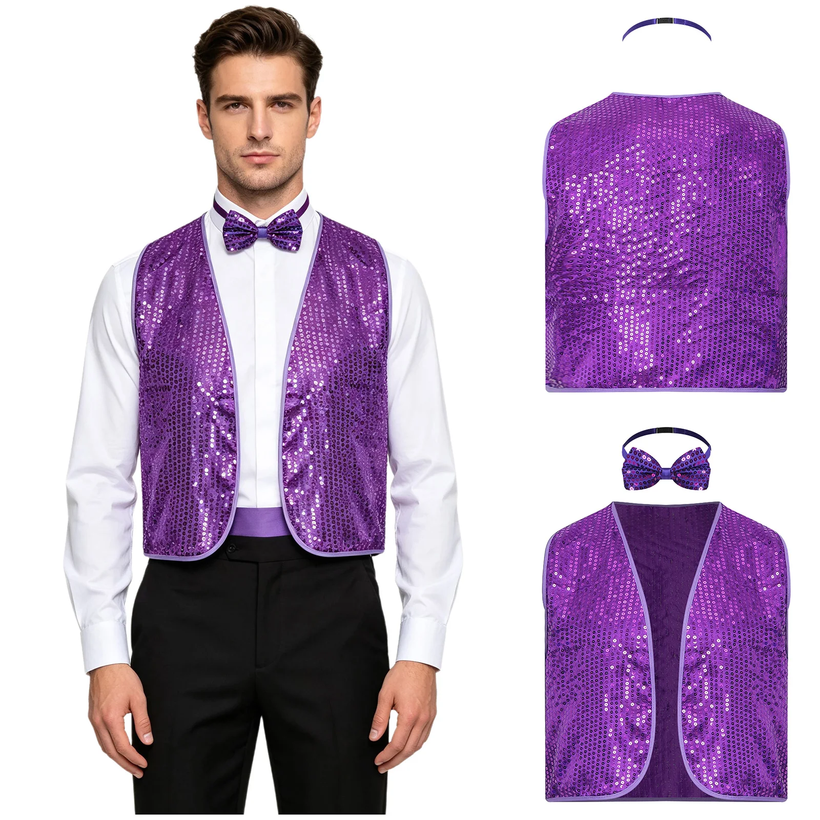 Men Shining Sequins Vest Jacket Waistcoat for Hip-hop Jazz Christmas Evening Party Stage Performance Dance Costumes Blazer Suits