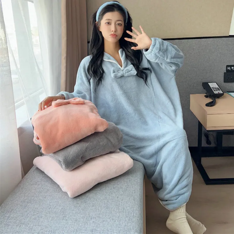 

Night Dress Women Thicken Velvet Sleepwear Loose Long Sleeve Nightgowns Female Warm Flannel Winter Nightshirt Lounge Homewear