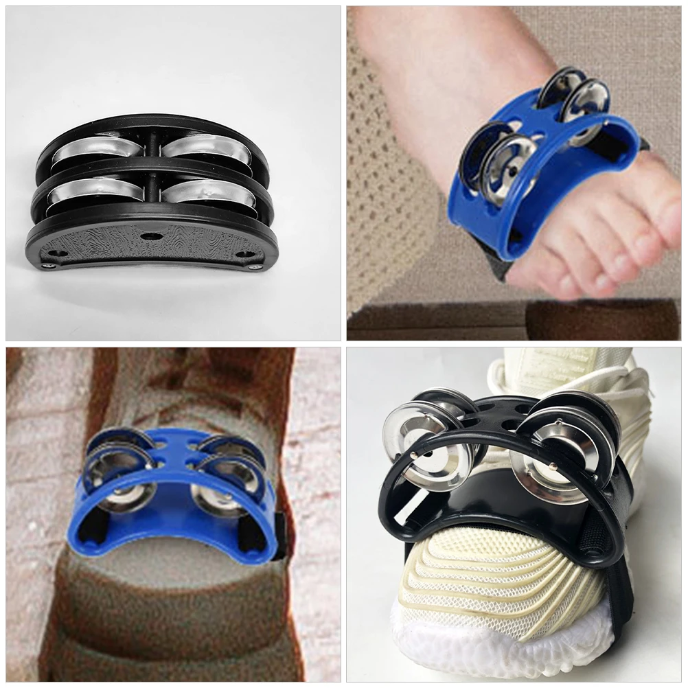 

3 Pairs Foot Bell Shaker Percussion Instruments Blue Green Black Musical Drum Accessories Stage Performance Tambourine Props