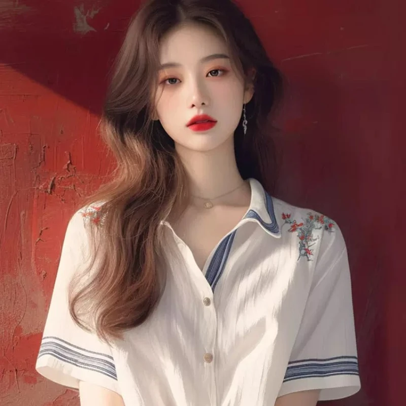 Striped Vintage Women's Blouses Korean Shirts FASHION Loose Summer Vintage Floral Short Sleeve Women Tops