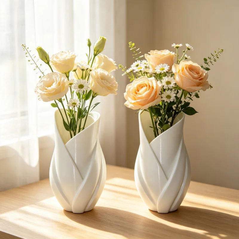 Home Decor Location - مجموعة من قطعتين من المزهريات البيضاء