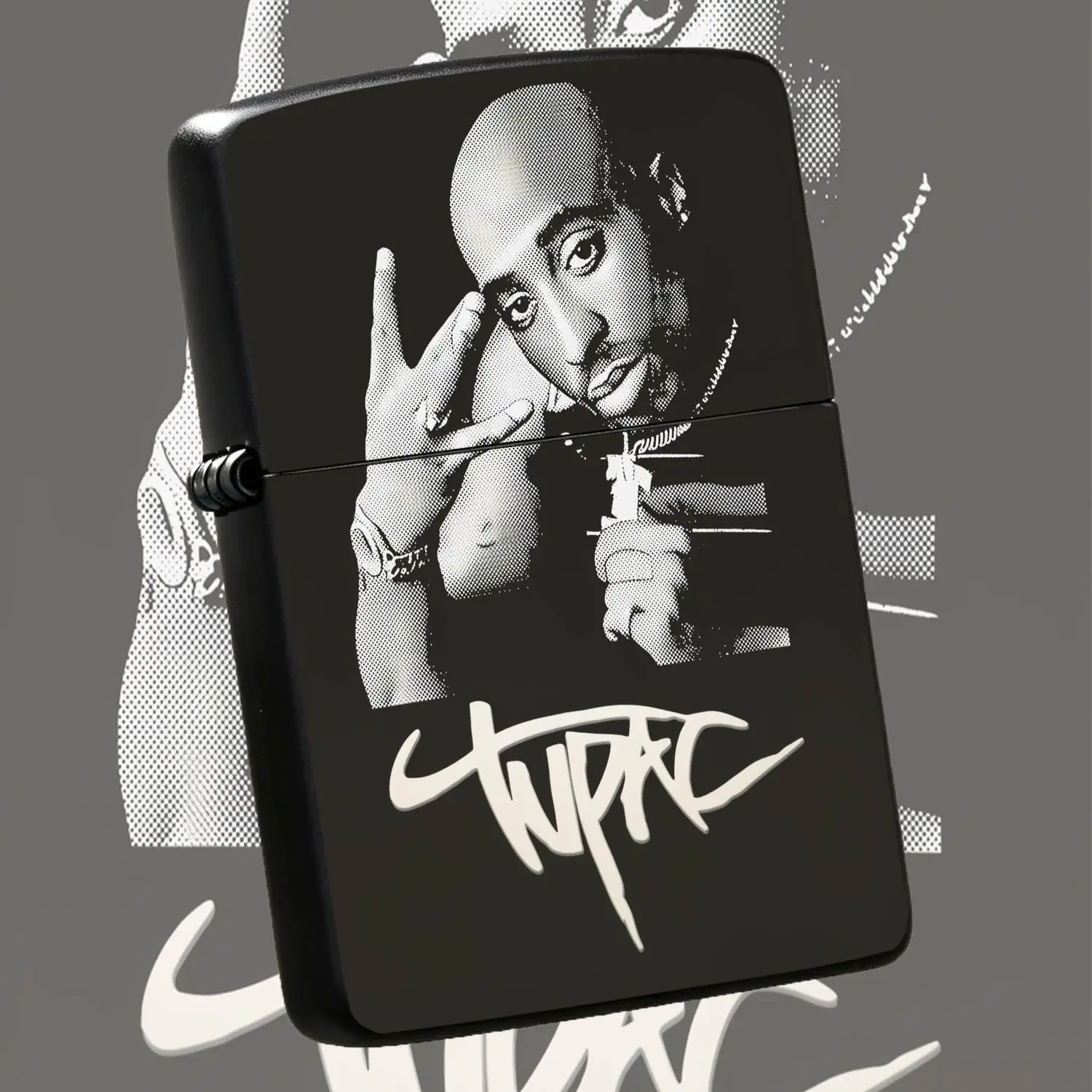 Retro Tupac Themed Lighter, Hip Hop Legend Halftone Graphic Portable Igniter, Stylish Street Culture Collectible, Practical For Camping Candle Incense Use, Unique Memorial Gift For Hip Hop Fans Daily All-Scene Applicati A Humorous And Inter