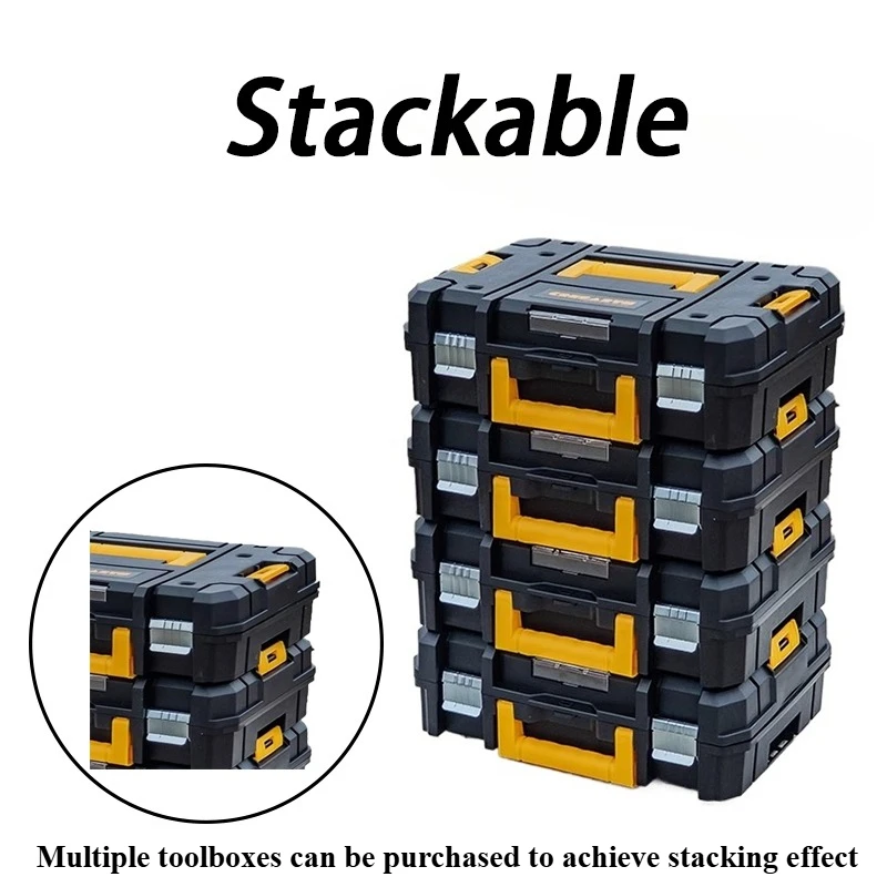 Cassetta degli attrezzi impilabile 1 pz Custodia rigida in plastica grande Cassetta degli attrezzi Cassetta degli attrezzi portatile sicura Valigia Cassette degli attrezzi per garage con costruzione resistente