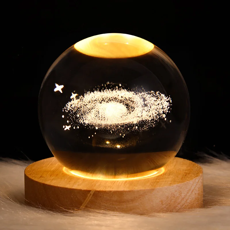 Luz LED de noche de 6cm, lámpara de mesa de bola de cristal de galaxia, lámpara de luna de planeta 3D, decoración del hogar para dormitorio, fiesta de niños, regalos de cumpleaños para niños