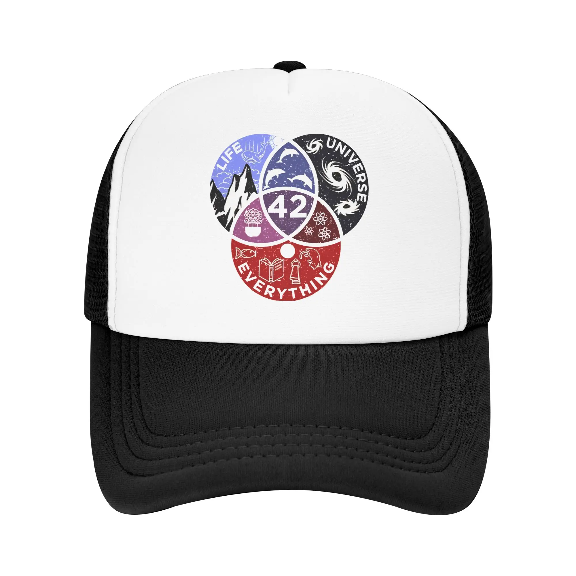 Dont Panic 42 The Answer To Life Douglas Adams Foam Mesh Trucker Hat Lässige Sommer-Baseballkappe, verstellbar für lässige Kopfbedeckung
