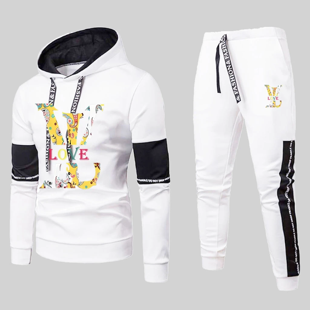 Heren Luxur bedrukte trainingspakken Casual effen kleur sweatshirt + joggingbroek 2-delig Windscherm Designer buitensport Warme outfits