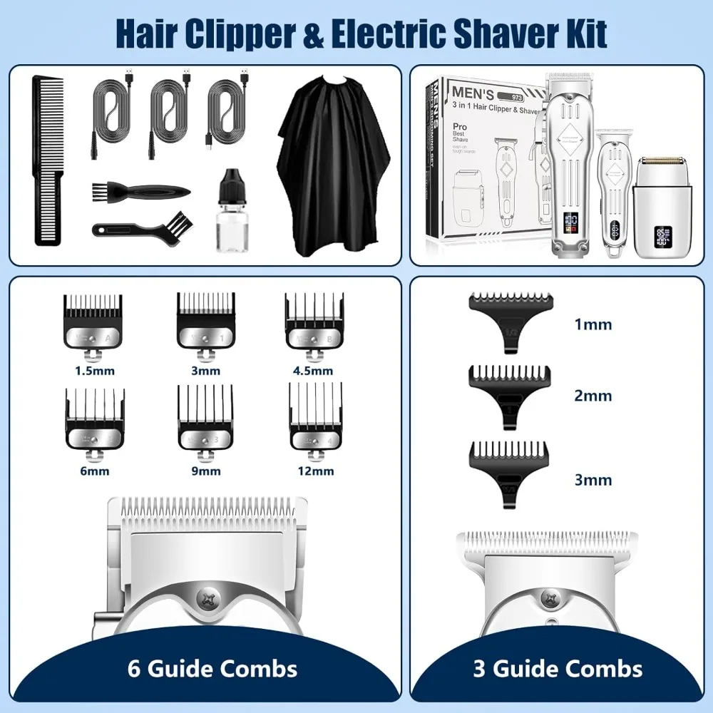 Clippers de cabelo sem fio profissionais para homens, barbeadores elétricos, aparador de barba e barbear, máquinas de corte de cabelo recarregáveis