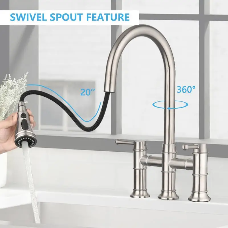 Dual Handle Kitchen Faucet with Pull-Down Spray Head
