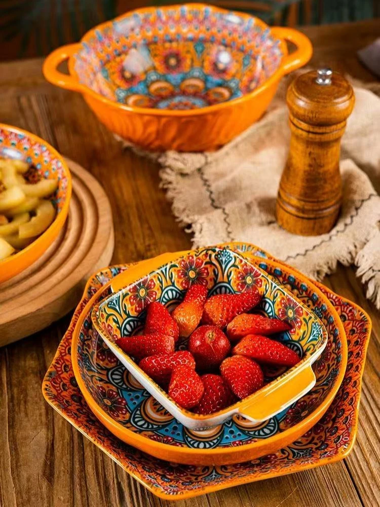 

Набор керамической посуды, миска для риса, сервировочная тарелка, креативные столовые приборы, тарелка для супа, миска с ручкой для лапши, блюдо для соуса, стейк, салат, фруктовая тарелка