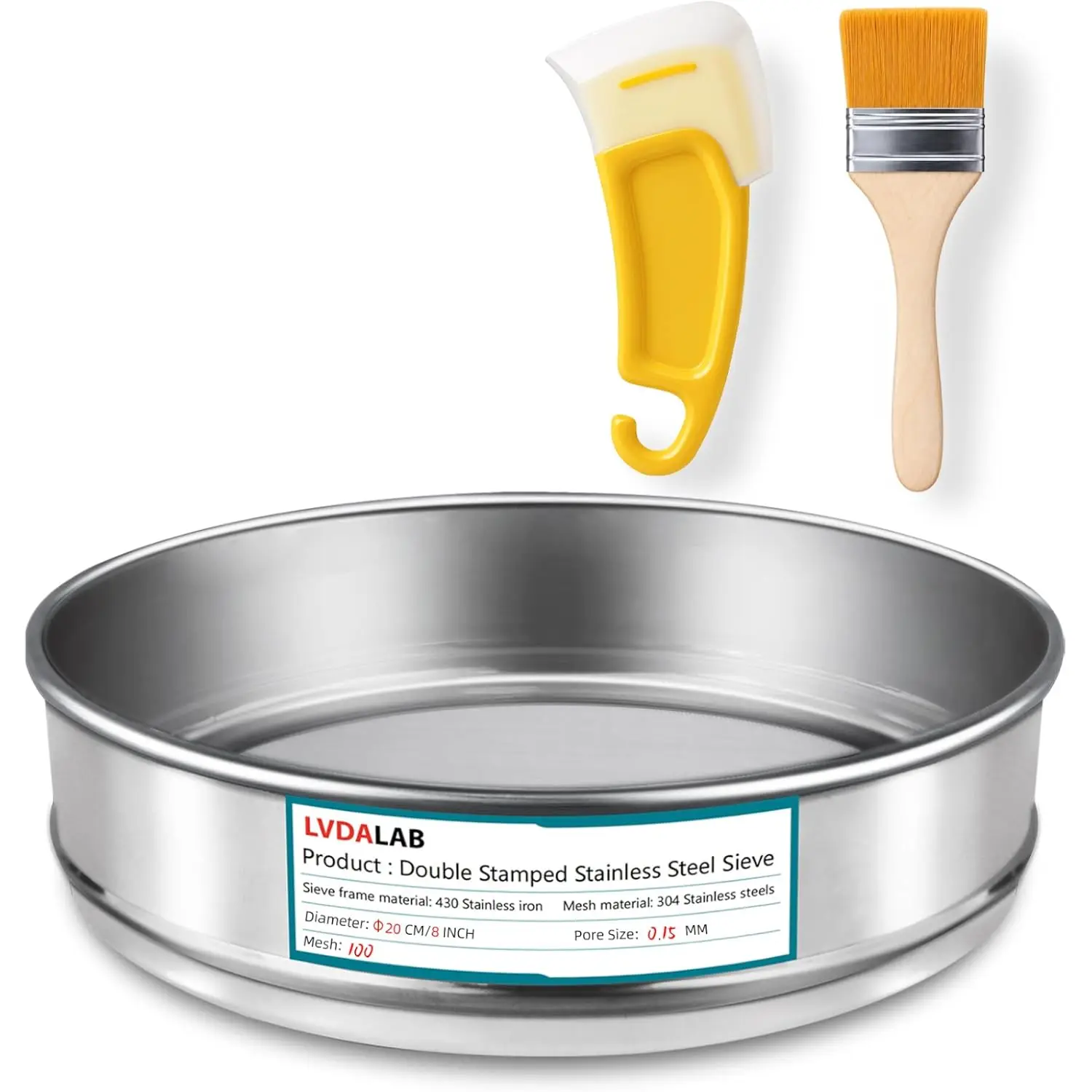 20cm Lab Test Sieve 3-2800 Mesh Full Range SUS 304 Wire 430 Frame Standard Grading Analysis Filter with Cleaning Brush Set