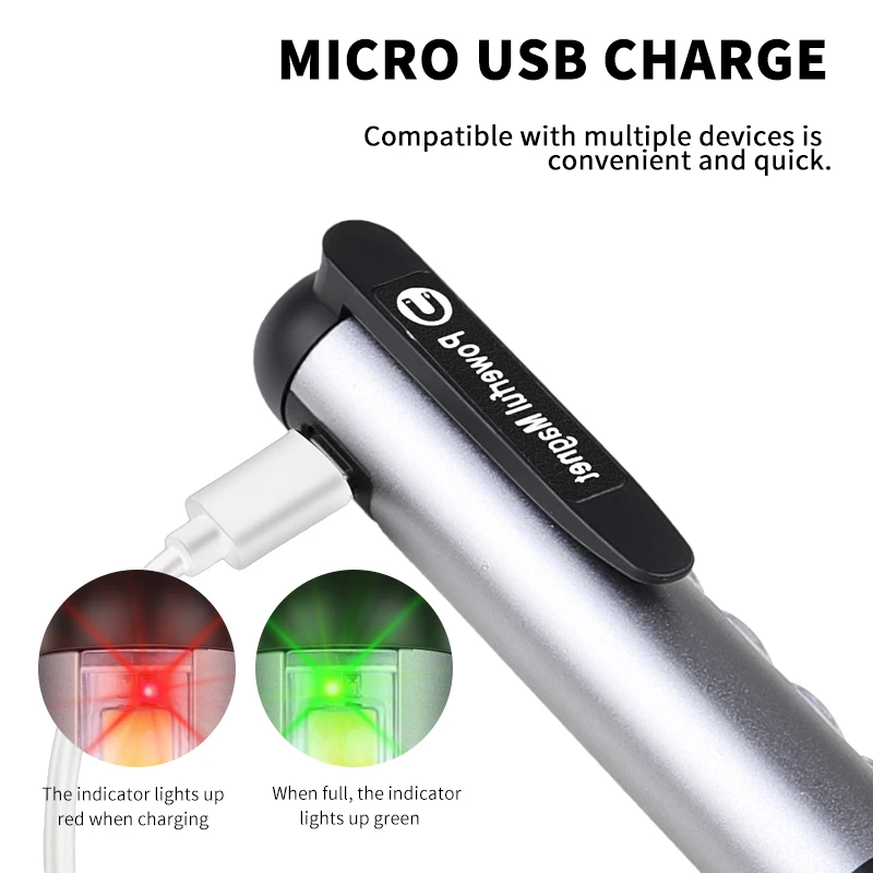 USB Rechargeable Mini LED Flashlight With Clip Magnet Work Light Lantern Portable Emergency Type-C Light Waterproof Flashlight