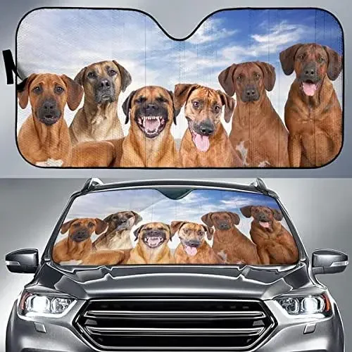 Funny Rhodesian Ridgeback Team Blue Sky Pattern Car Sunshade, Car Window Sun Cover for Rhodesian Ridgeback Lover, Car Windshield