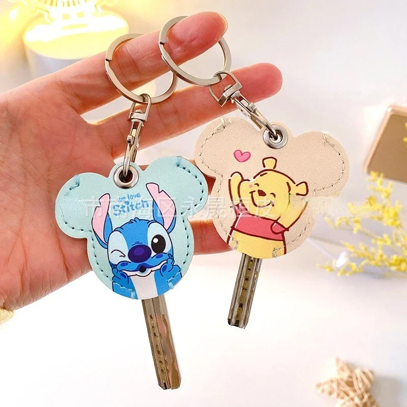 Disney Stitch Winnie the Pooh Mini portachiavi portachiavi in pelle PU simpatico cartone animato Mickey Minnie portachiavi Clip di protezione della