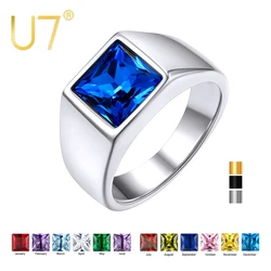 Anillos de sello personalizados U7 para hombres, anillo de acero inoxidable con piedras preciosas rectangulares, piedras de nacimiento, tamaño 7-14, regalo para él, papá, Padre