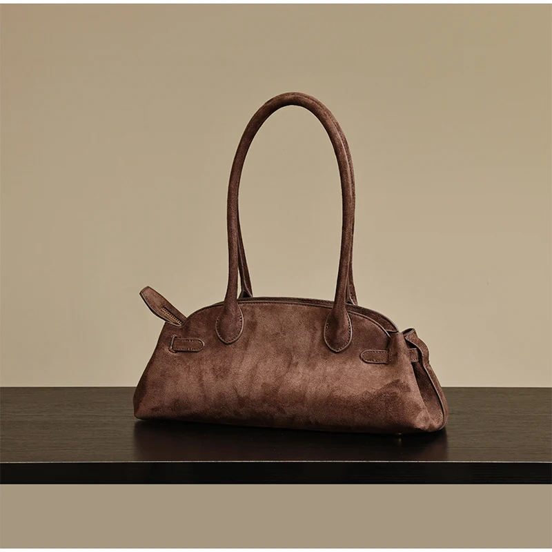 

Women Frosted Suede Bowling Bag Brand Pillow Type Handbag Autumn Fashion Tote Versatile Shoulder Bag Crossbody Bag For Women