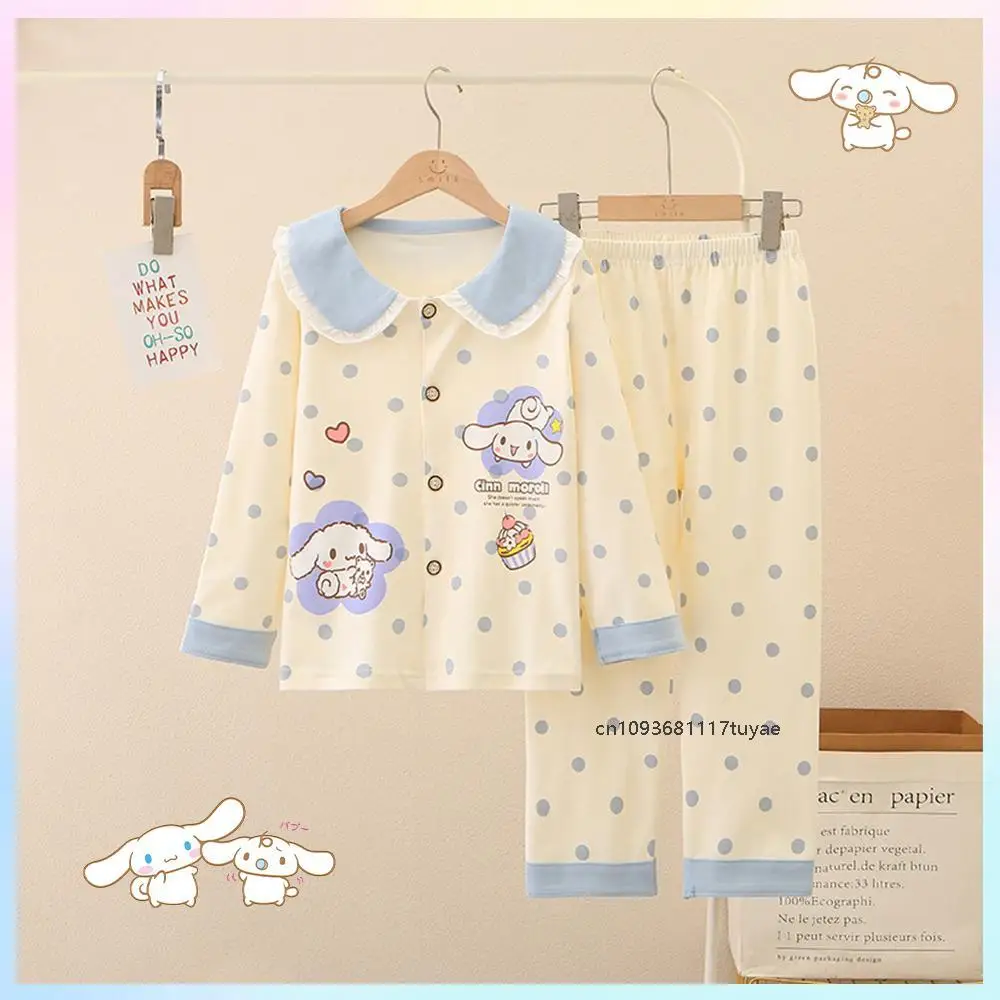 

Детские пижамы Cinnamoroll, комплект из топа и брюк с длинными рукавами, домашняя одежда с милым мультяшным принтом, детский удобный повседневный свободный кардиган