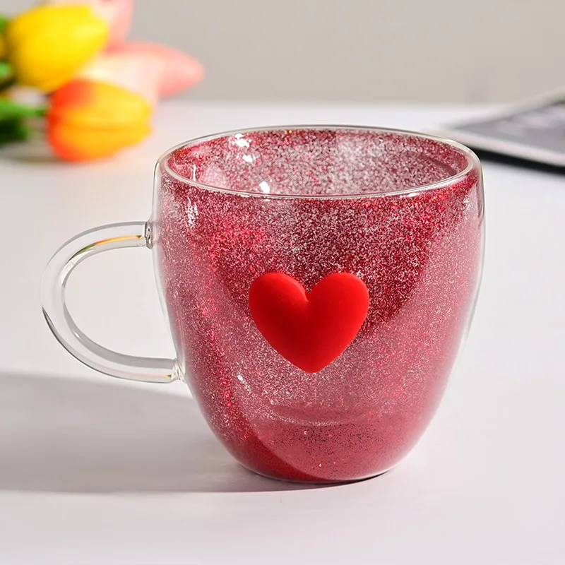 높은 붕규산 유리 하트 모양의 컵, 간단한 주스 우유 입체 모양의 유리 컵, 사무실 커피 머그잔, 여름 맥주 컵