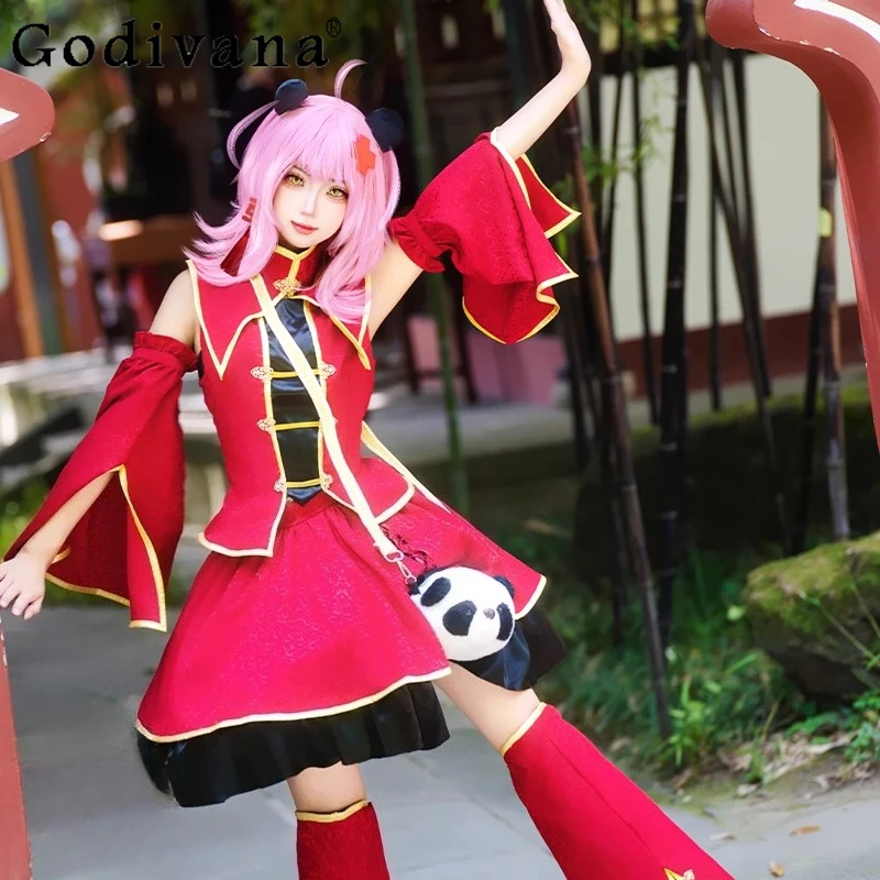 Costumi Cosplay Set gonna anime Donna Cosplay Gonna cheongsam rossa Abito Ragazze Uniformi di carnevale di Halloween Abiti da festa