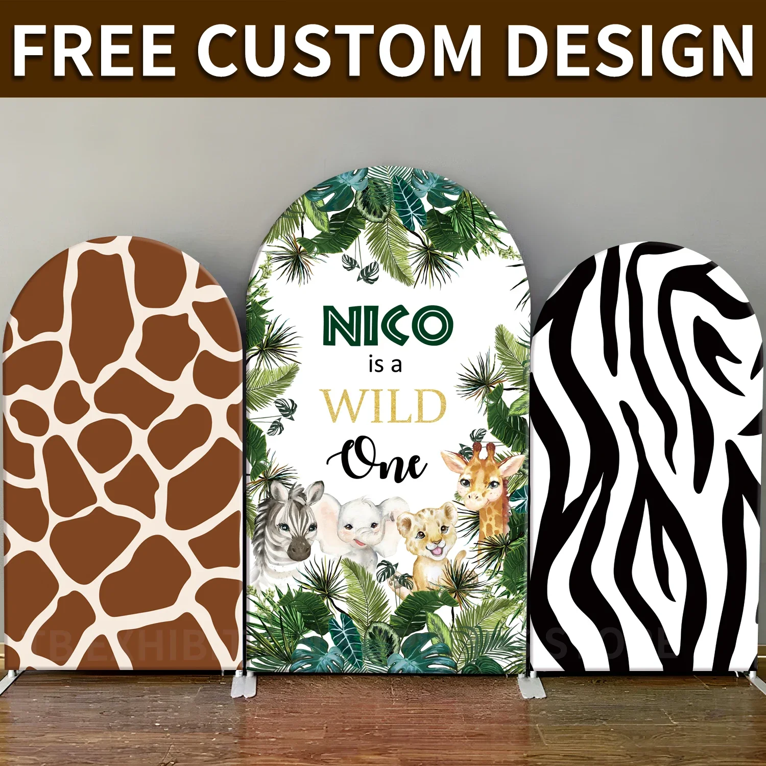 3pcs Wild One Arch Backdrop Cover Stand Frame Safari Jungle Baby Shower 1st Birthday Party Decoration Garland Panel Animals