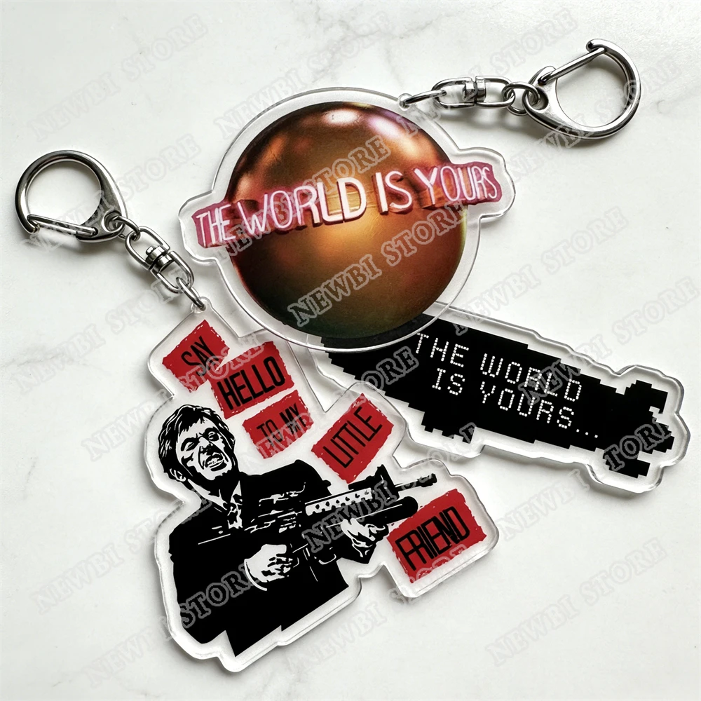 Popualr World Is Yours Keychains for Accessories Scarface Tony Montana Gangster Say Hello To My Life Keyring Fans Friends Gifts