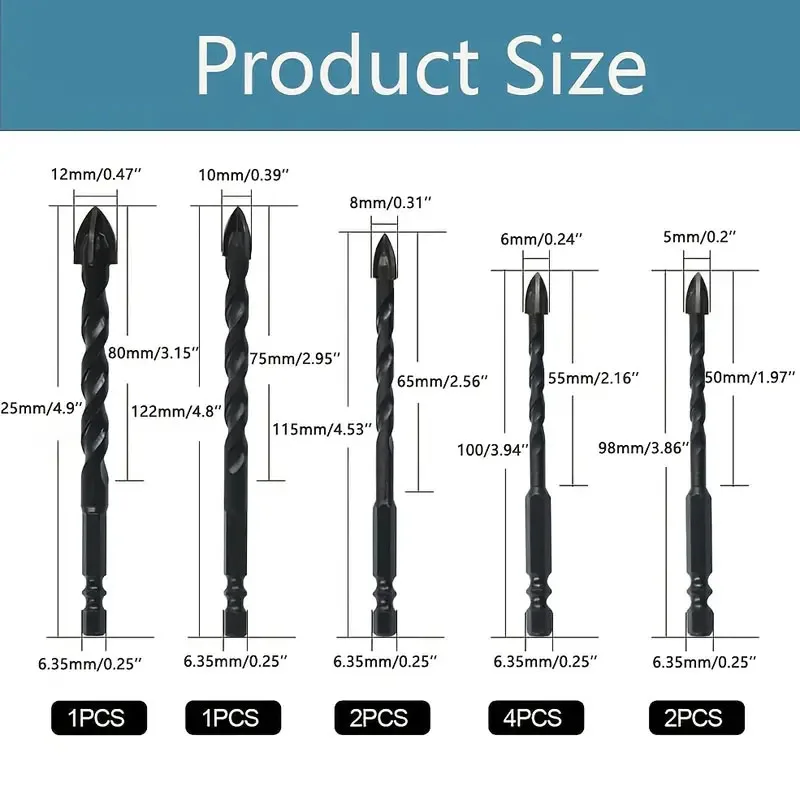 Jeu de forets à carreaux hexagonaux croisés, verre, céramique, béton, ouvre-trou, brique, alliage dur, mèche triangulaire, outils de forage de poinçonnage, 5-12mm, 10 pièces