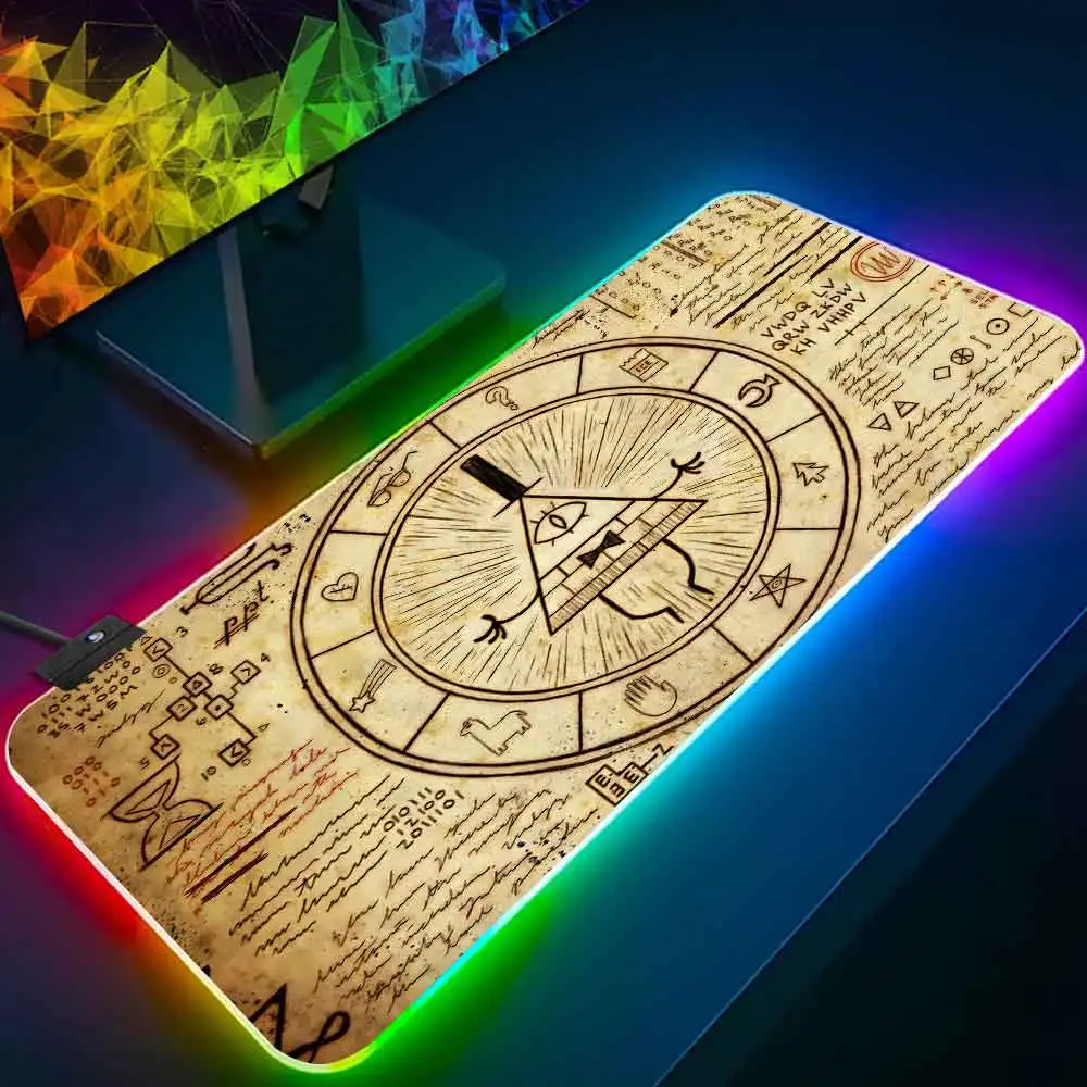 Funny Anime Bill Ciphers RGB Pc Gamer Keyboard Mouse Pad Mousepad LED Glowing Mouse Mats Rubber Gaming Computer Mausepad