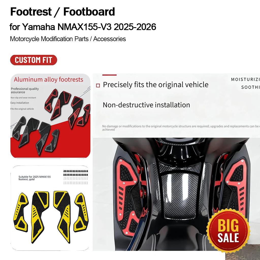 Aluminum Anti-slip Footrest Foot Pegs for Yamaha NMAX155 -V3 2025-2026 Motorcycle Modification Accessories