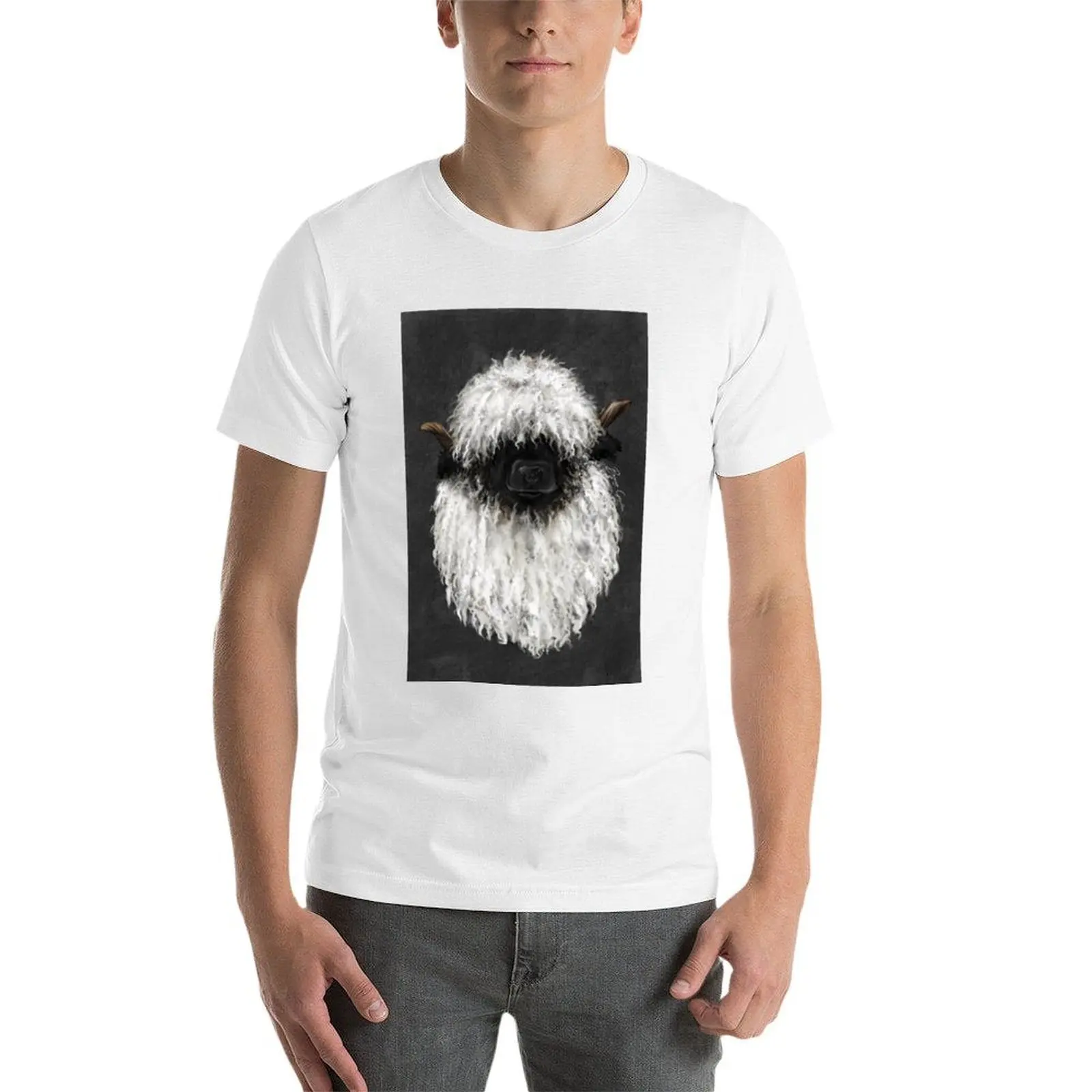 بو الأغنام. تي شيرت Valais Blacknose Sheep.Sticker تي شيرت للرجال تي شيرت للرجال جرافيك تي شيرت مضحك