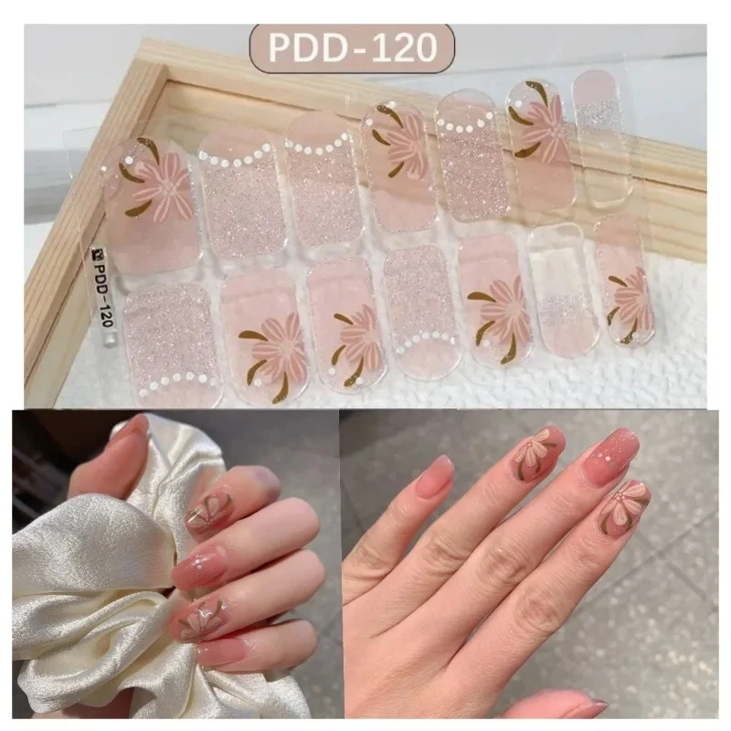 Ins Woman-pegatinas de Uñas de Gel UV para manicura, lámpara sin hornear, adhesivo de 20 dedos, pasta completa, envolturas de uñas semicuradas, nuevo