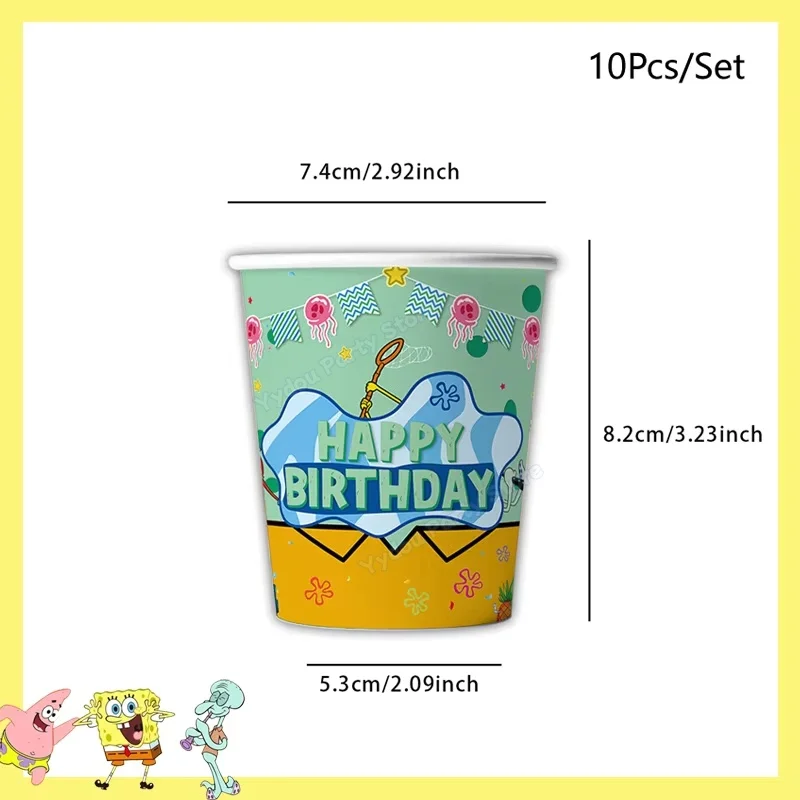 SpongeBob Schwammkopf Geburtstagsparty Dekorations-Set Tischgeschirr Becher Teller Tischdecke Luftballons Babyparty Kinderparty Geschenke – Detail 10