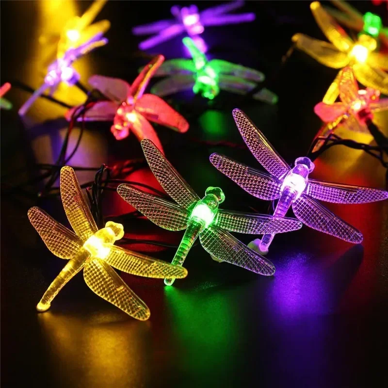 Solar Christmas Lights Solar Dragonfly Fairy Lights Solar Powered String Lights Garland for Home Christmas Decor