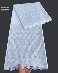 5 yards Best Quality Embroidered African Polish Lace Original Austria Cotton 100% Ceremony Couple Voile Fabric Pure White