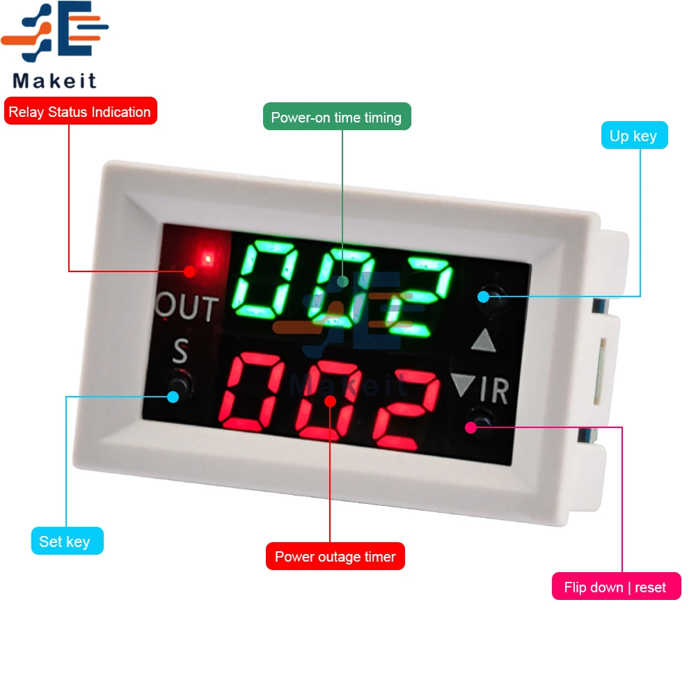 T2401-O/N DC 12V Modul Relay Penunda Waktu Tunda Dual-Display Relay Waktu Digital Langsung/Output Pasif Mini Led Timer Digital