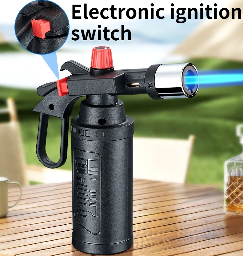 Outdoor High Firepower Butane Spray Gun with Hook Household Electronic Ignition Lighter Baking and Welding Spray Gun