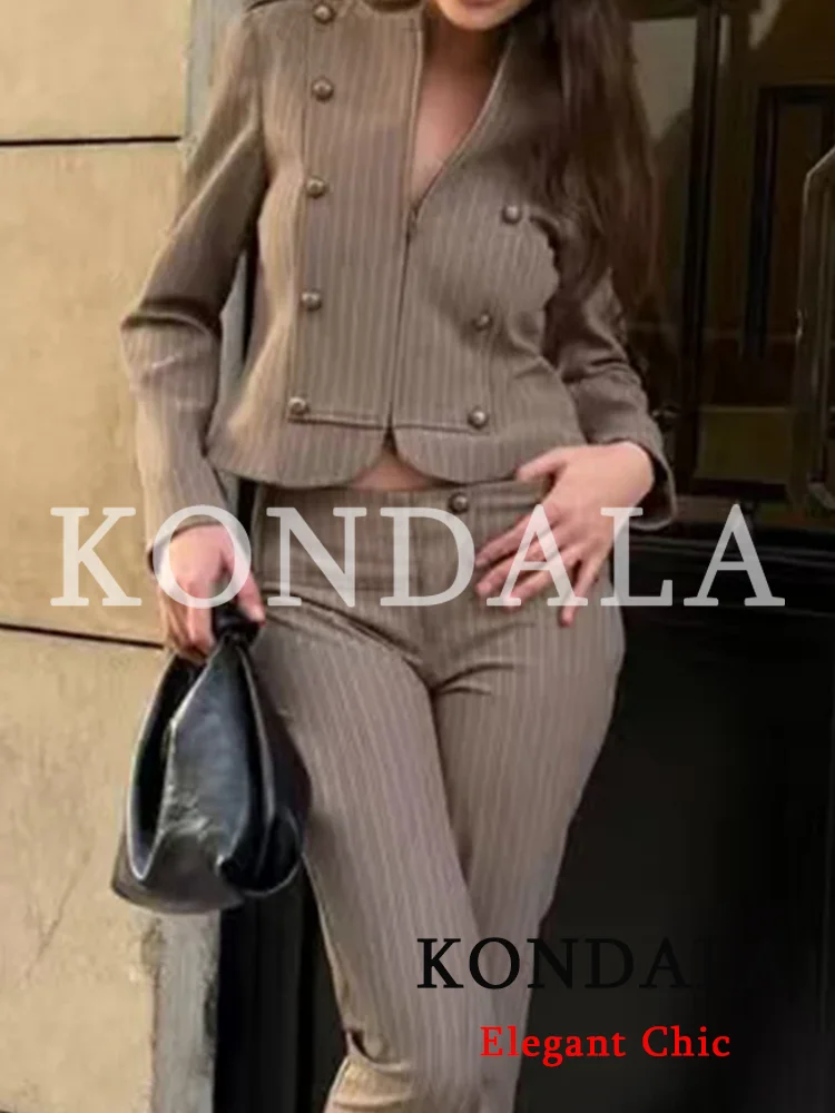 KONDALA Woman Vintage Striped Modern Slim Blazer Fashion 2026 Spring Fall Elegant Streetwear Office Lady Blazer Female Outwear