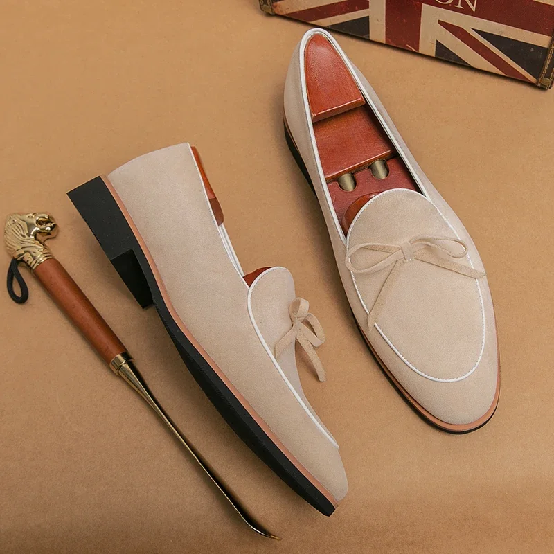 New Flock Loafers for Men Tassels Mens Dress Shoes Round Toe Solid Slip-On Spring Autumn Business Men Shoes Size 38-44