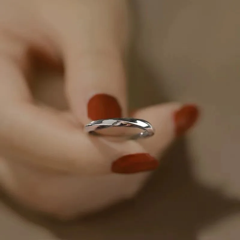 Silver Color Frosted Mobius Adjustable Metal Ring For Women Party Classic Fashion Jewelry Personality Accessory
