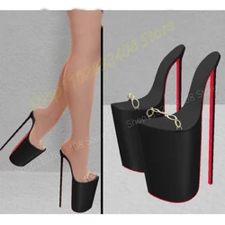 Metal Chain Decor Open Toe Slippers Waterproof Stiletto High Heel Pole Dance Fashion Sexy Women Shoes 2024 Zapatos Para Mujere