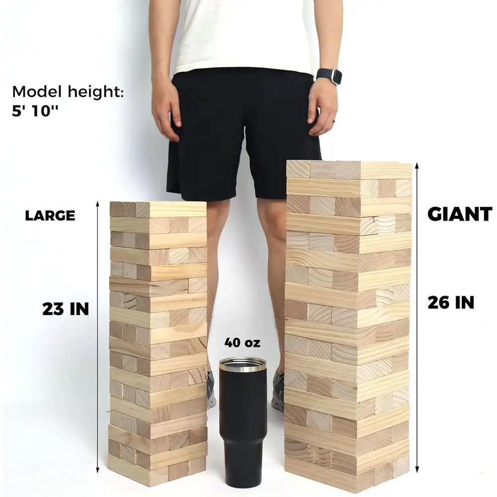 Giant Stacking Tower Game: 5 Feet Tall with 54 Blocks, Carry Bag & Scoreboard for Outdoor Fun