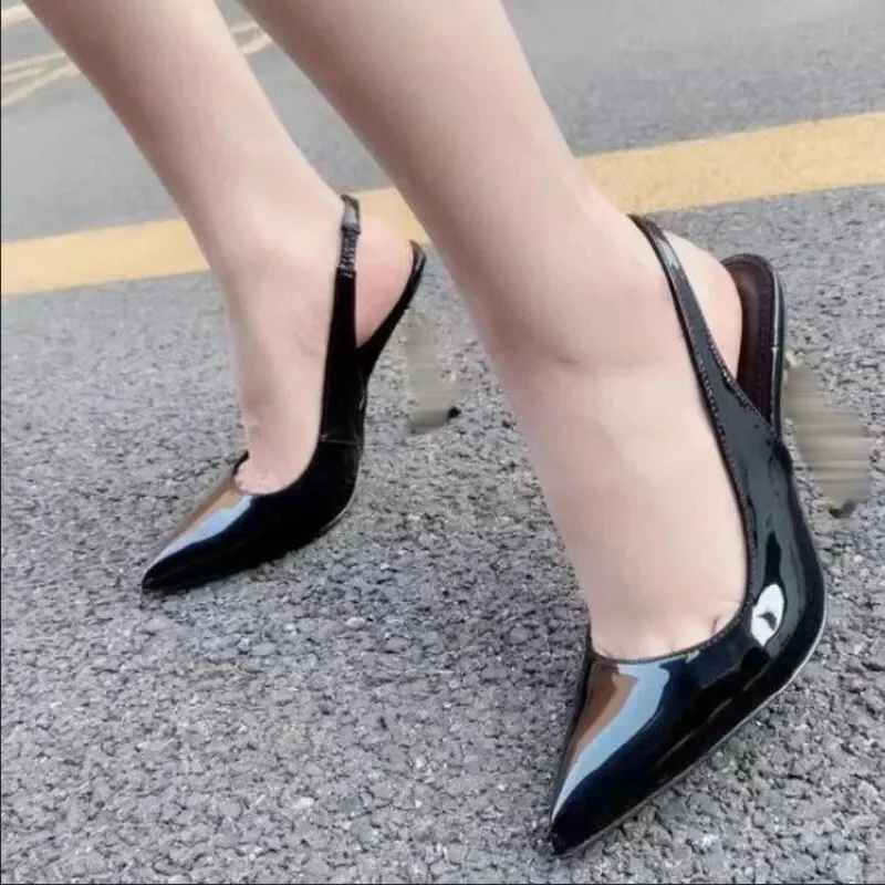 2024Summer Women's New PU Leather Fashion Pointed Simple Solid Color Sandals Outdoor Casual Comfortable Office Womens High Heels