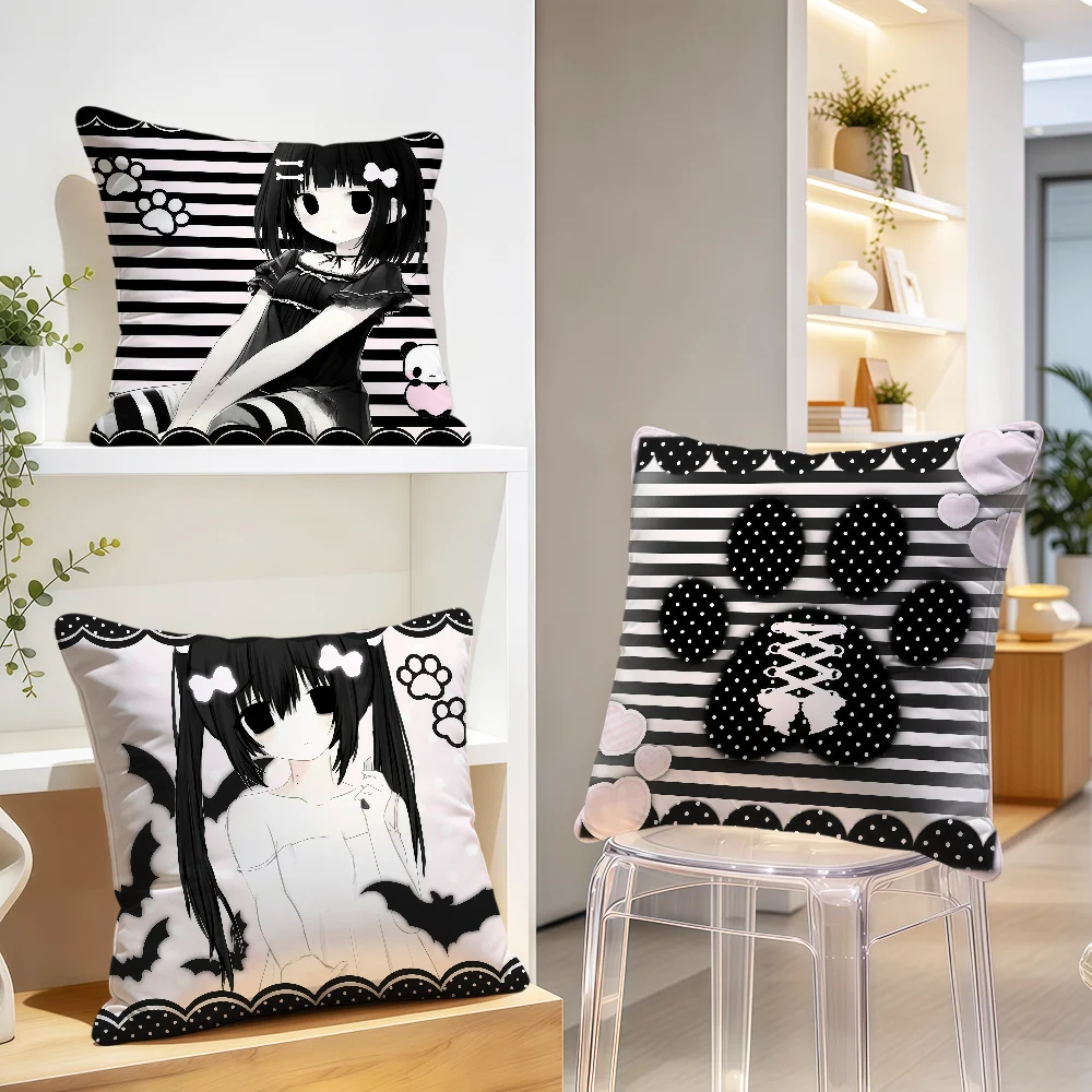 Y2k Cute Pink Piano Bow Bone Girl Cushion Cover Soft Pillowcase Double Sided Sofa Home Living Room Decor Bed Club Hogar Gift