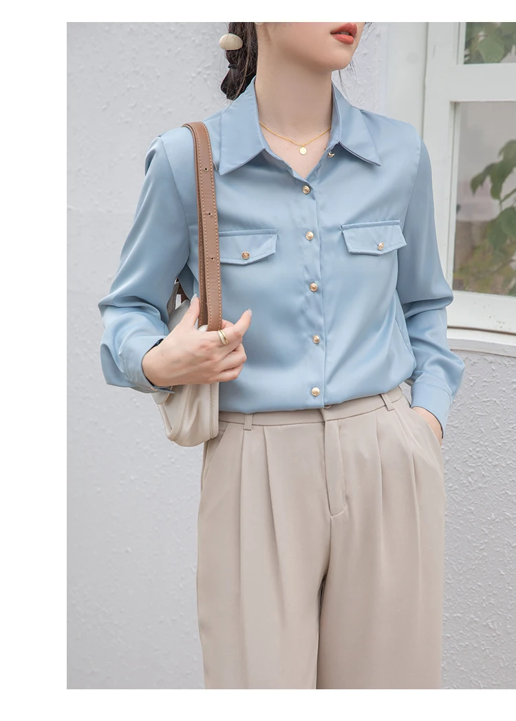 Women Blue Shirts Long Sleeve Blouse Female Tops OL Basic Shirt Blouses 2024 Fashion Elegant Woman Clothing