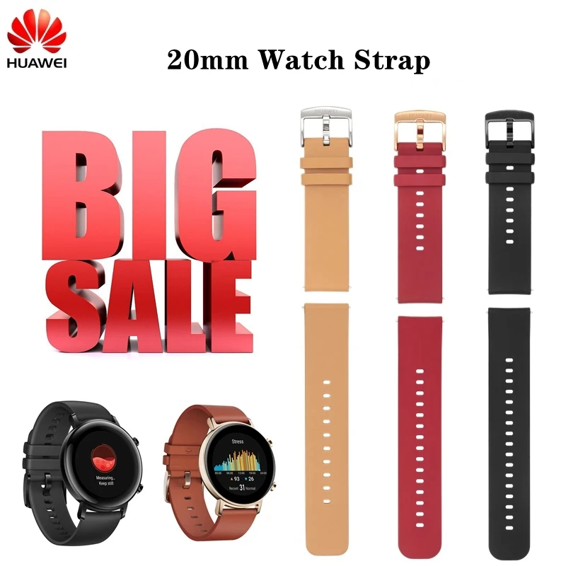 

Original 20mm Rubber Watch strap for Huawei GT2 / GT3 42mm Leather Strap Fluoroelastomer Sport Band for Summer Milanese Bracelet