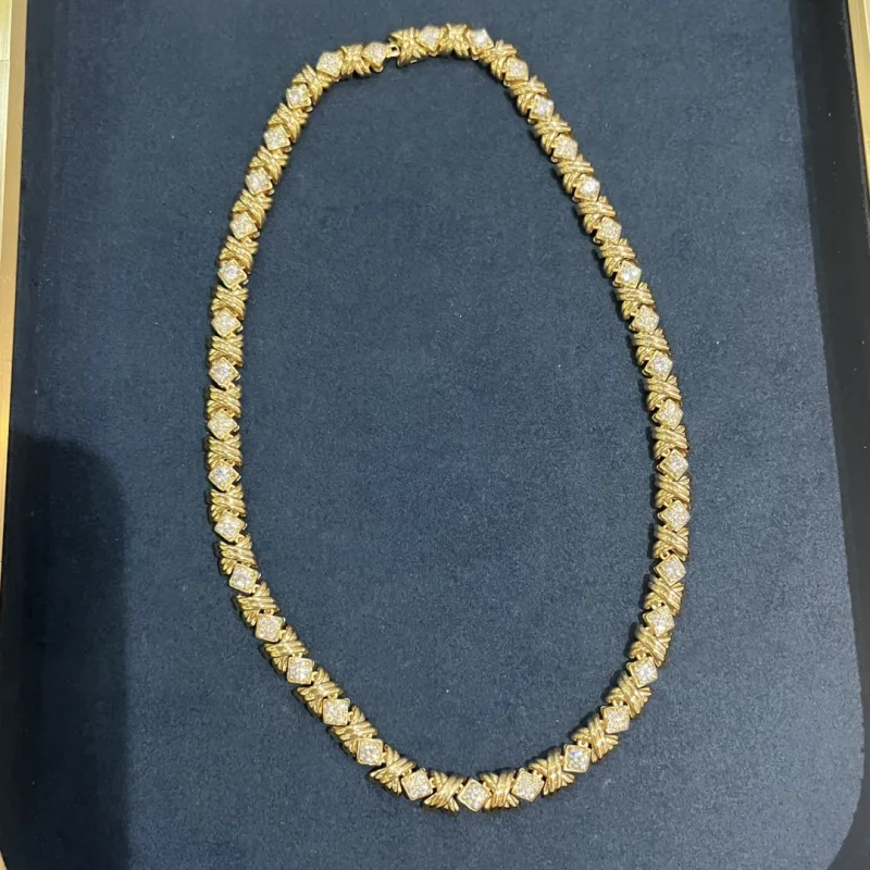 Cameo Vintage Necklace Gilded Age S925 Silver Gilded Synthetic Zircon Shining X Diamond Trendy Necklace