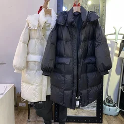 Korean version fashion personality Smoke plait to design White duck down  Bread long  Down jacket Loose  Padded Coat Female