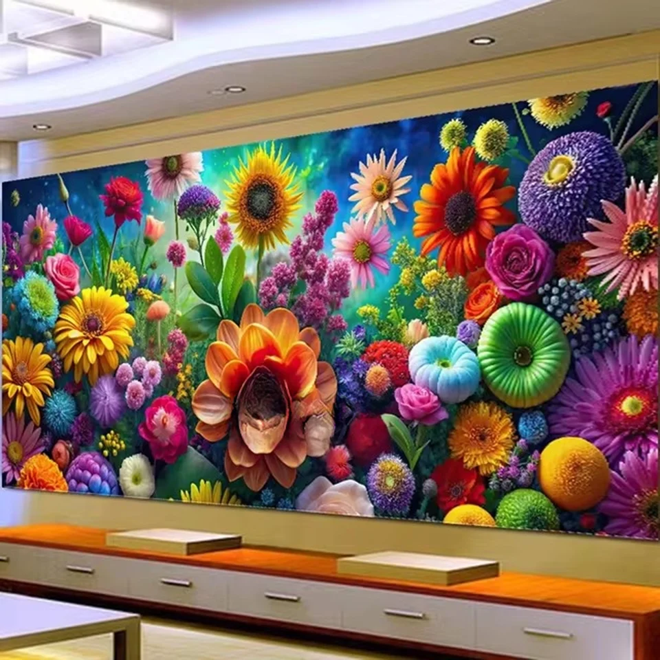 

Large Colorful Wild Flowers Landscape DIY 5D Diamond Painting Full Diamond Art Embroidery Cross Stitch Craft For Home Decor